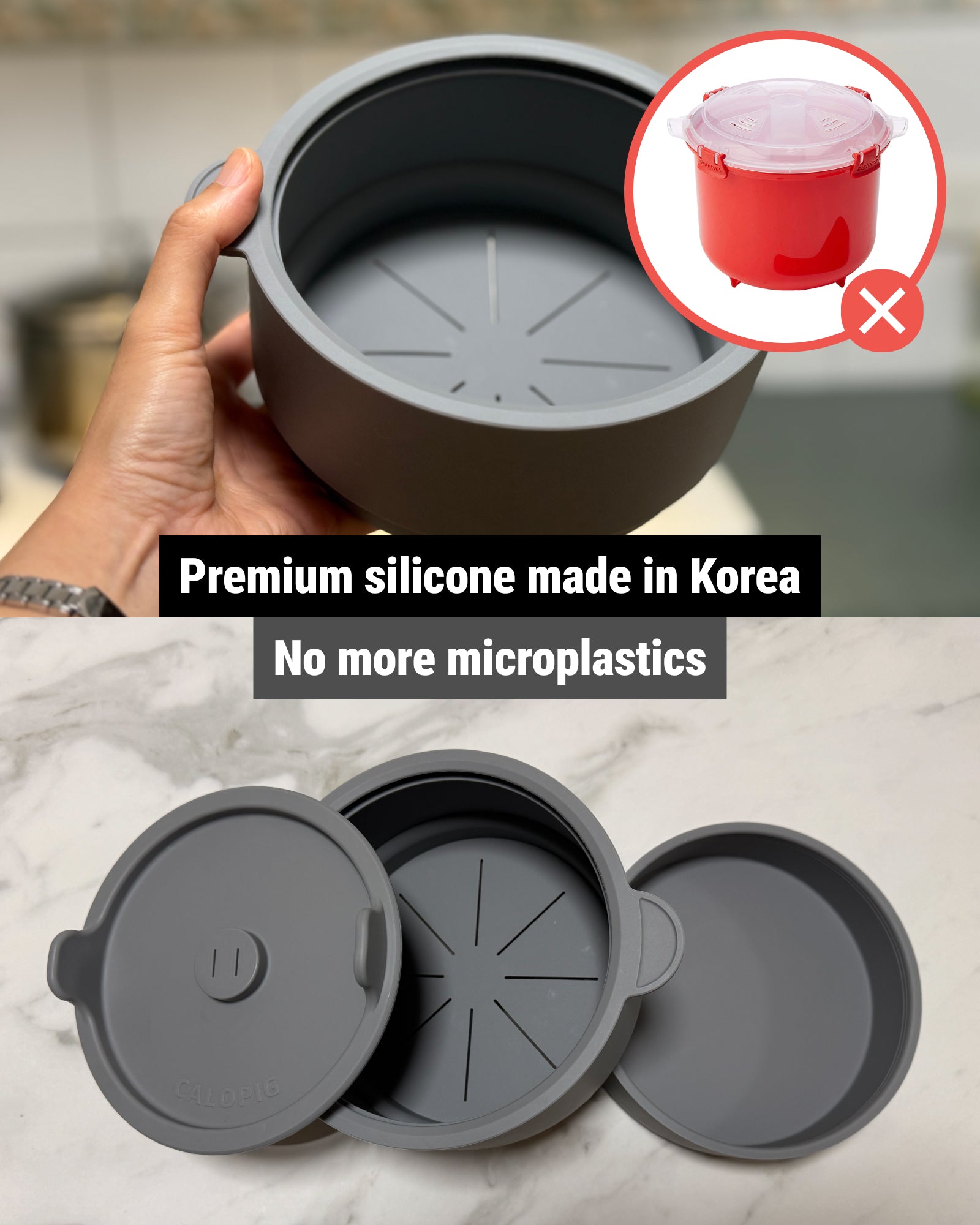 Premium Silicone Microwave Steamer Rice Cooker without microplastics