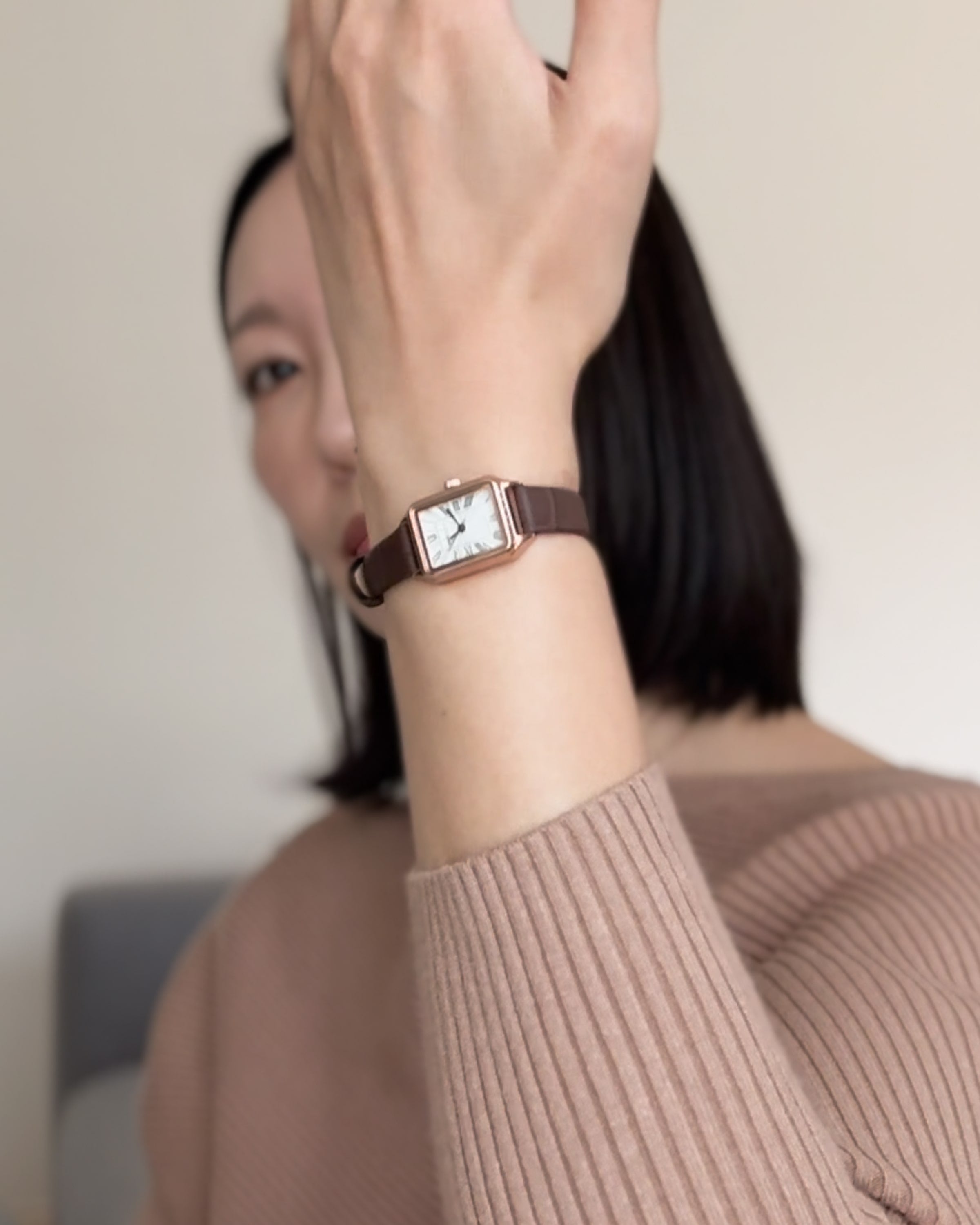 Rose Gold Brown Leather Slim Women Watch WSB013