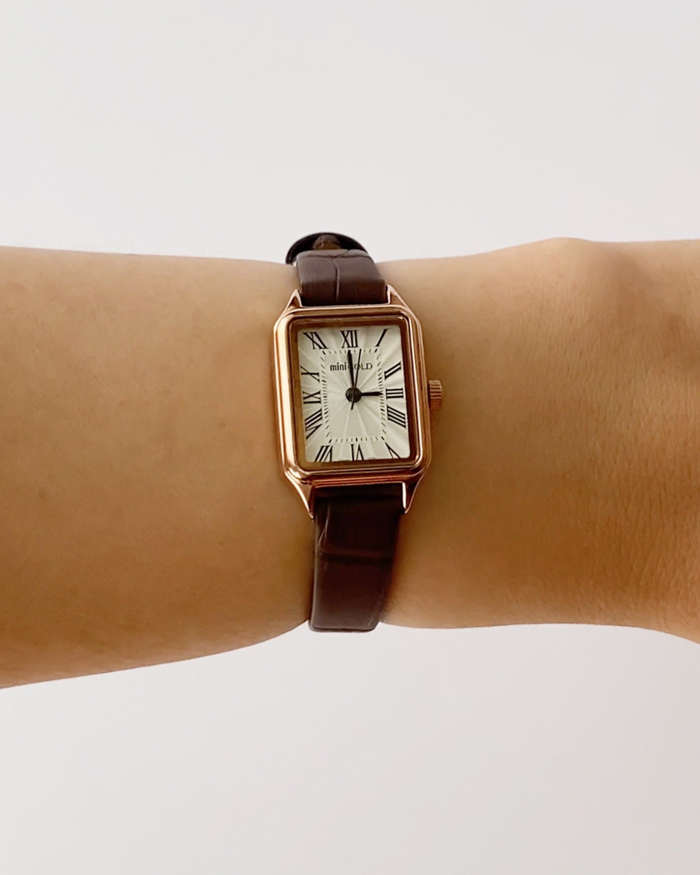 Rose Gold Brown Leather Slim Women Watch WSB013