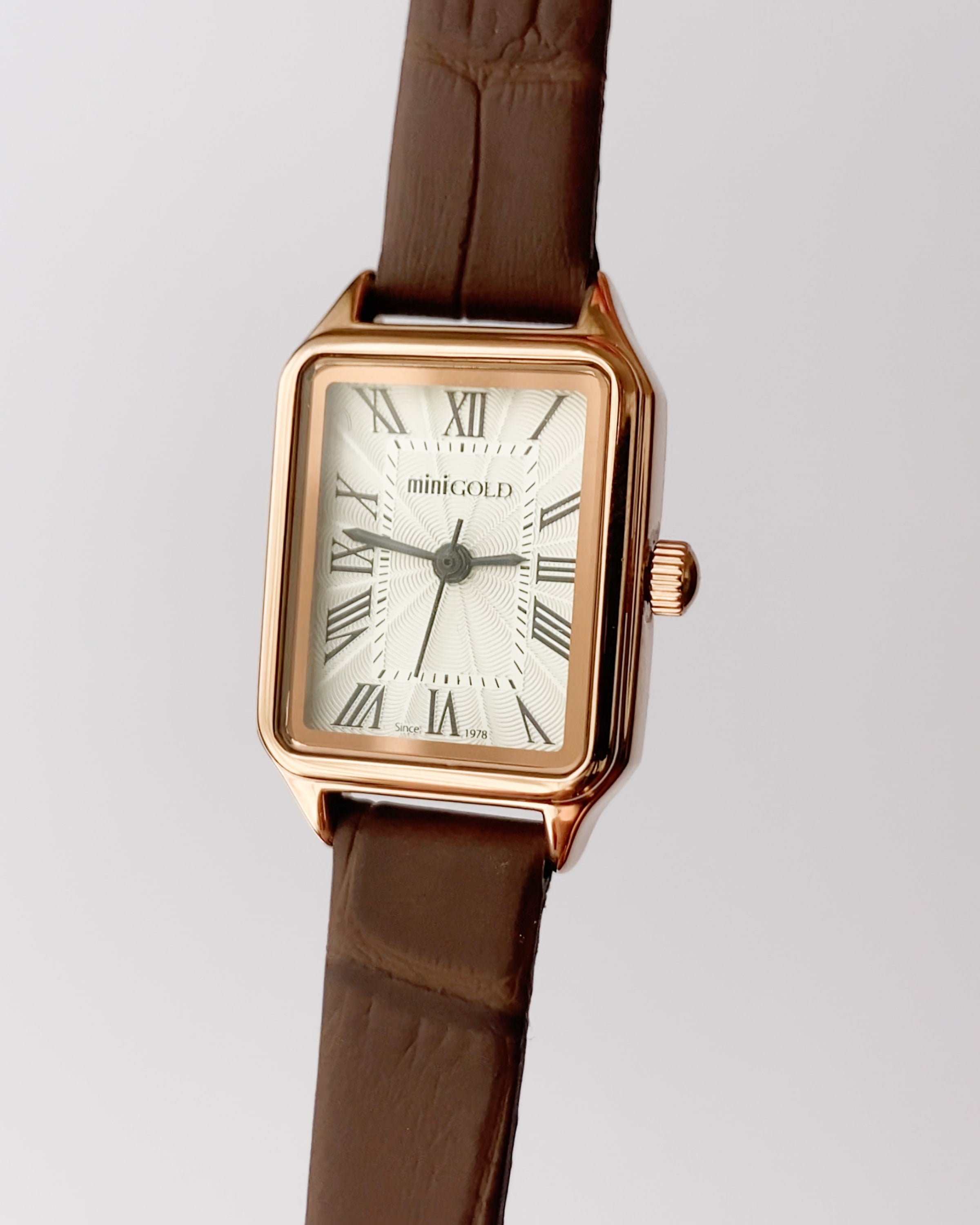 Rose Gold Brown Leather Slim Women Watch WSB013