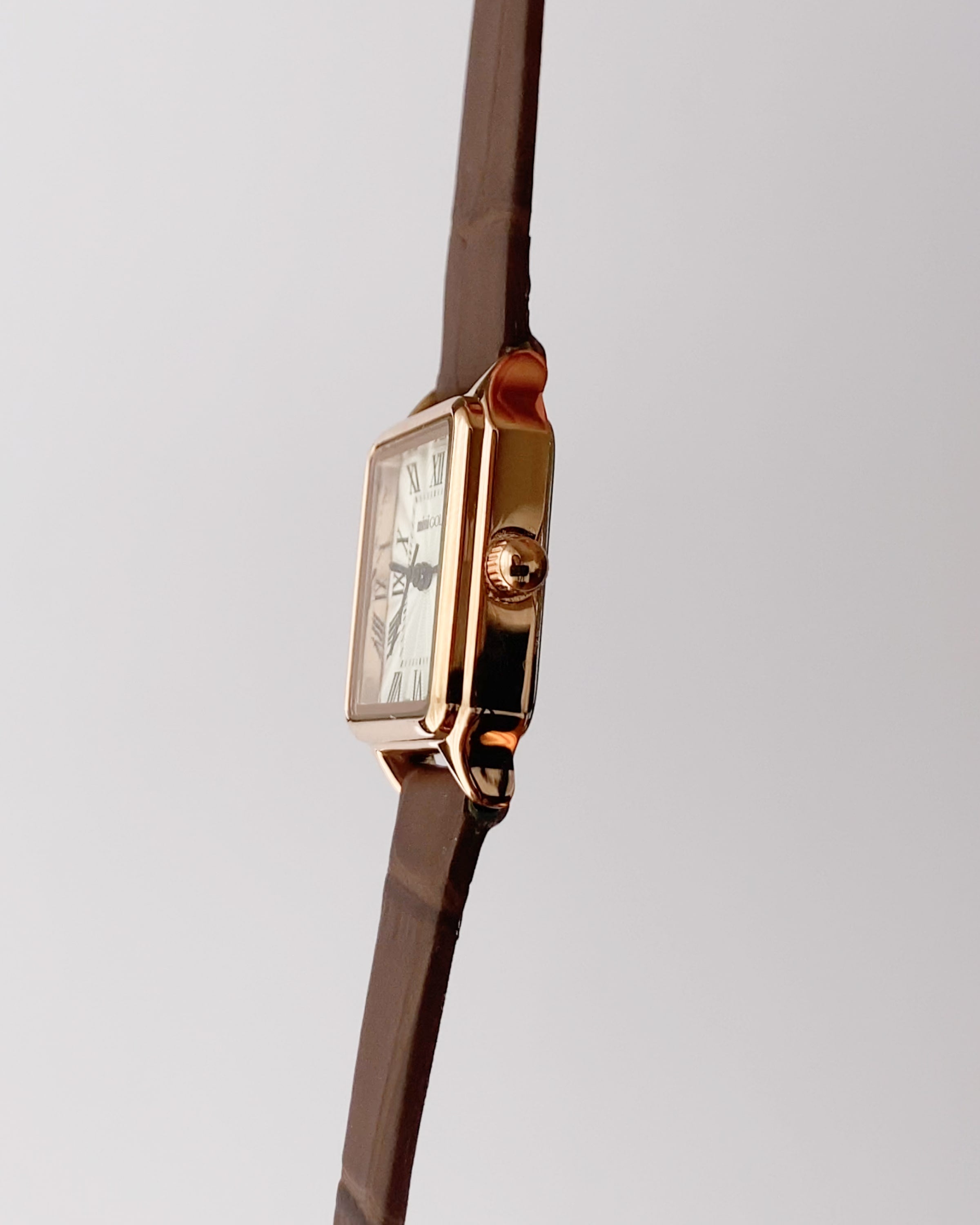 Rose Gold Brown Leather Slim Women Watch WSB013