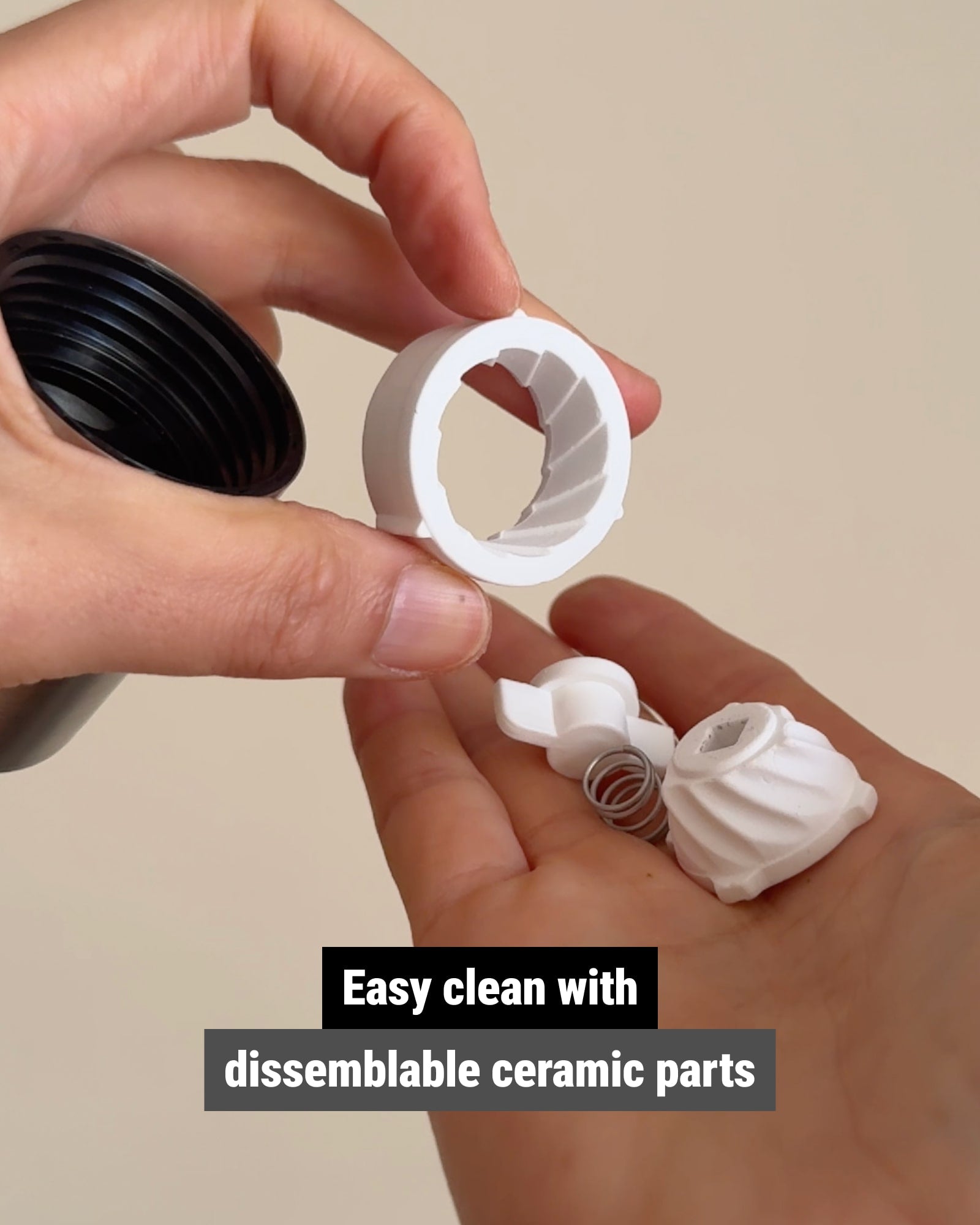 molino sesame grinder's ceramic parts disassembled for washing