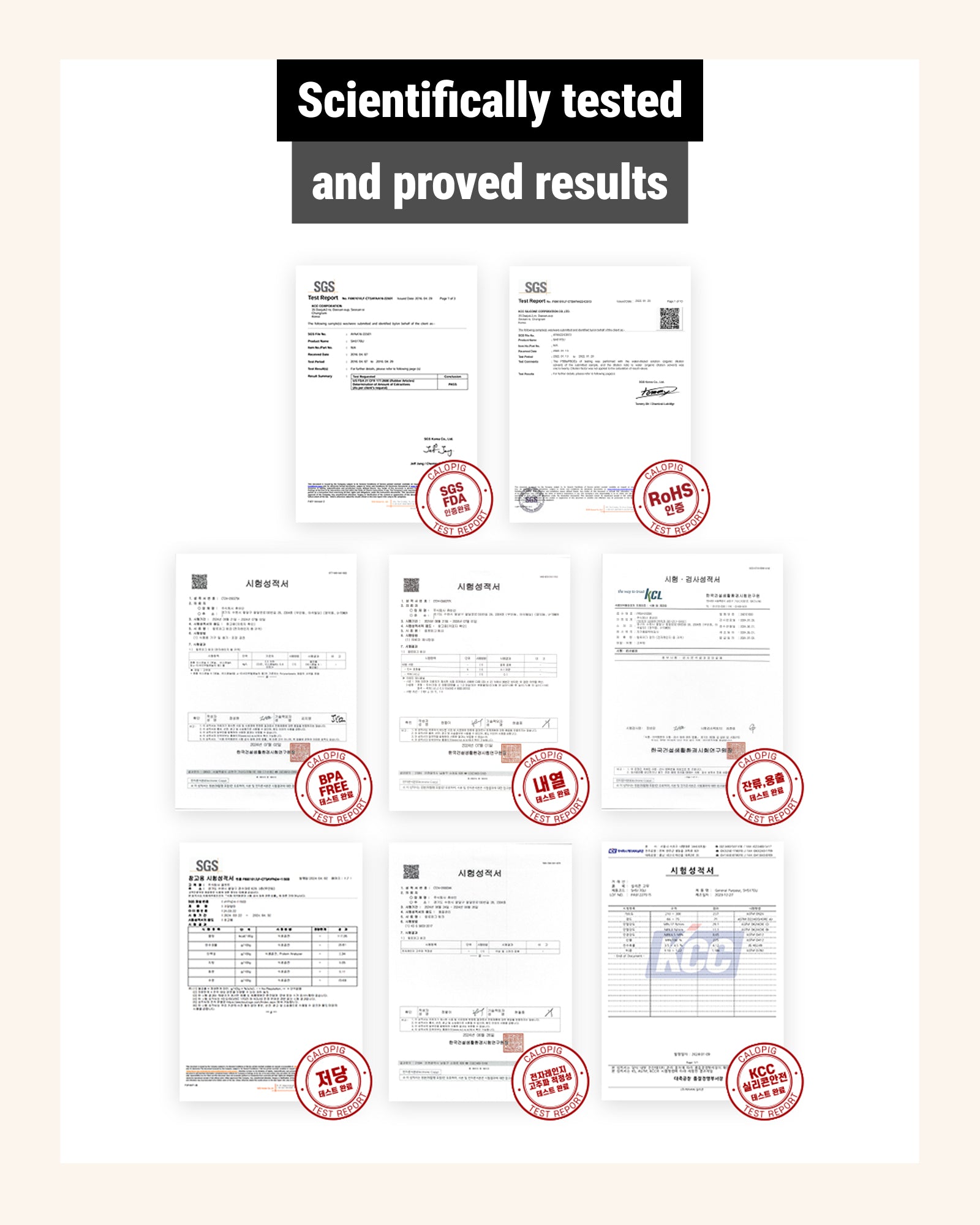 showing safety testing certificates.