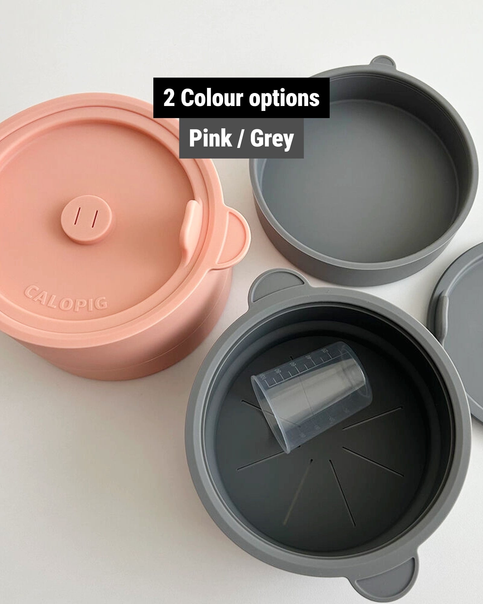 The low GI rice cooker comes in 2 colours, pink and grey.