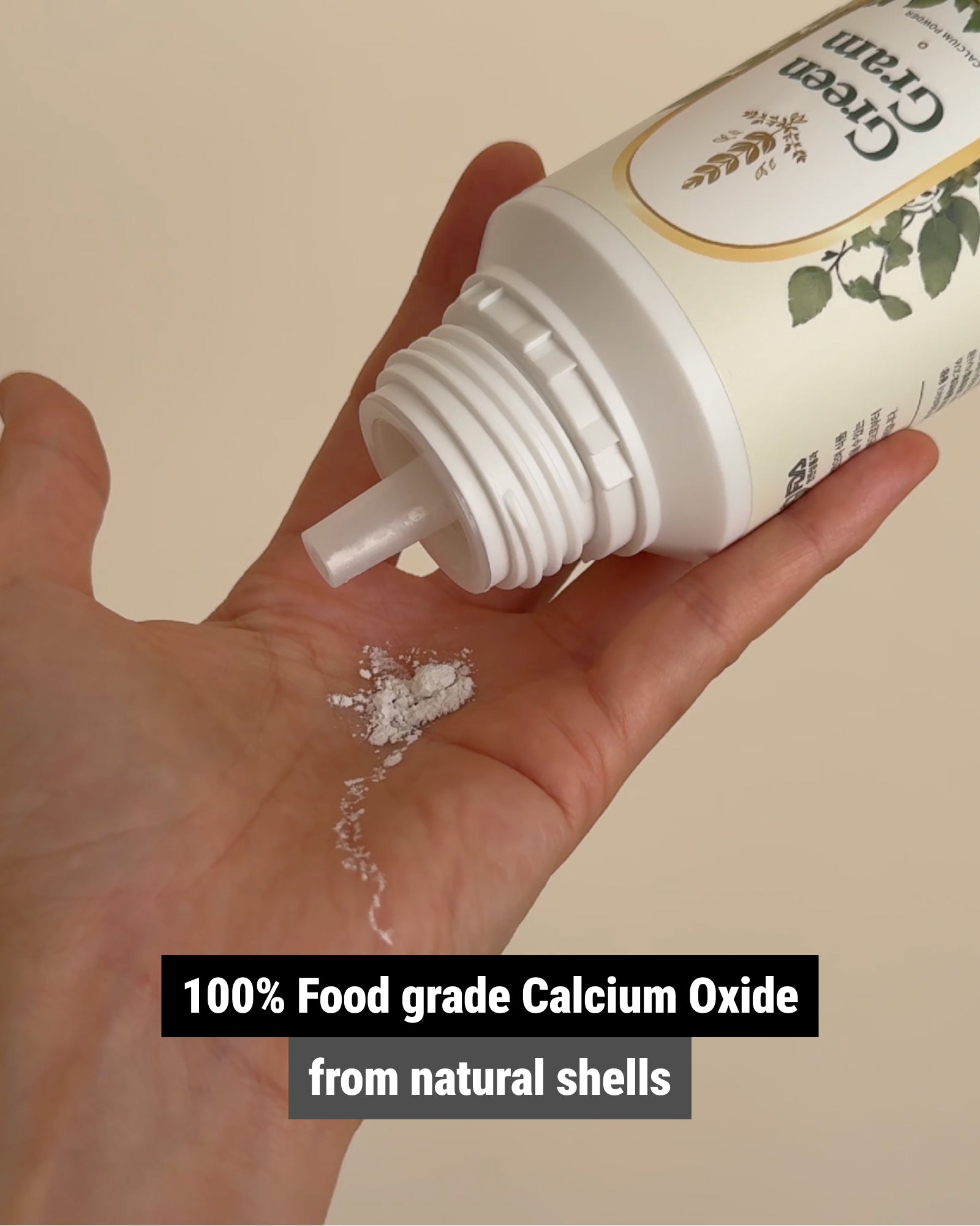 Natural fruit and vegetable cleanser white powder on hand