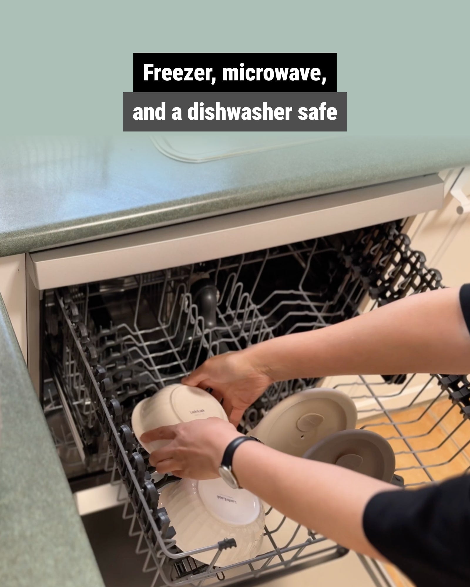 The ceramic food container in a dishwasher