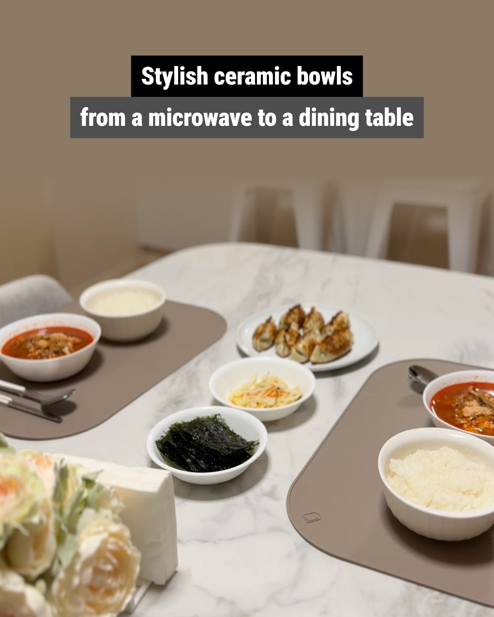 The elegant ceramic food container served to a dining table