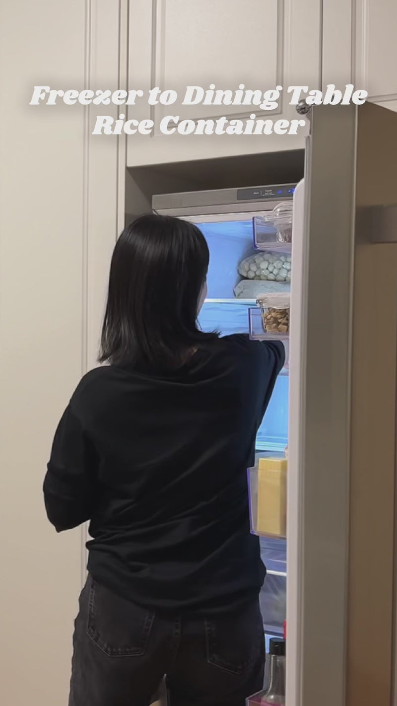 A lady moving the Ceramic Food Container from a freezer to a microwave and running it.
